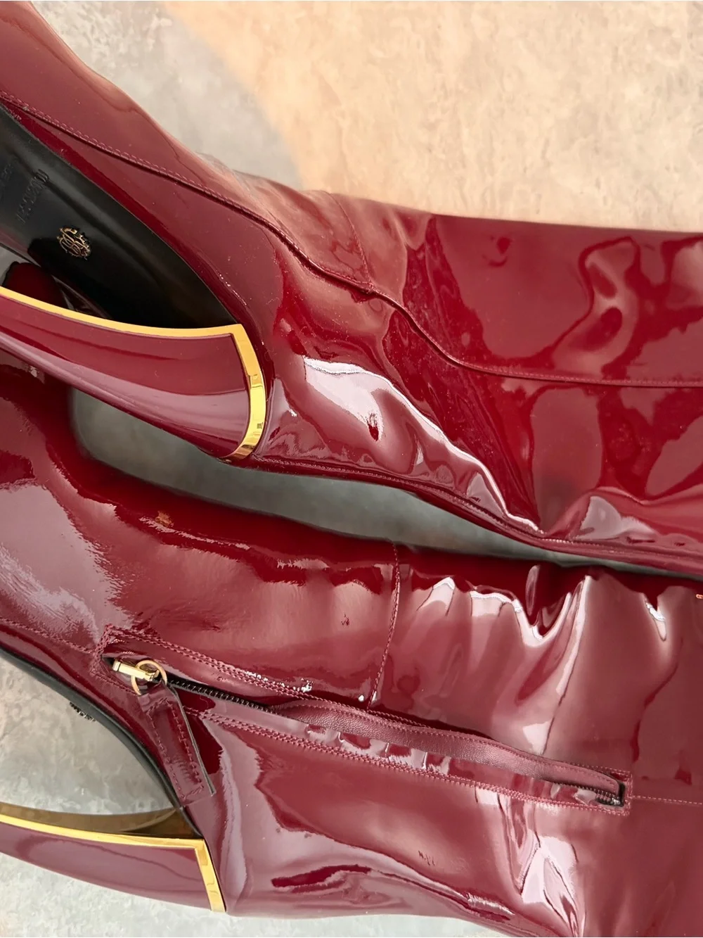 Roberto Cavalli Burgundy Patent Over-the-Knee Stiletto Boots